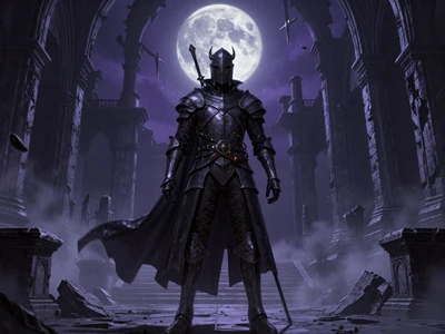 Hollow Veil - dark fantasy action RPG featuring cursed knight in moonlit ruins